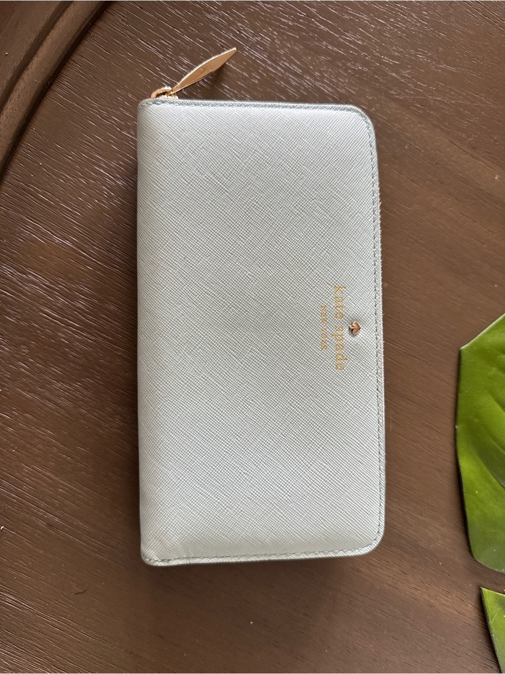 kate spade teal zip-around wallet